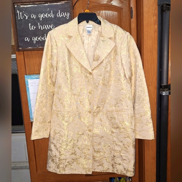 Chico's Gold embossed Women's Blazer with metallic gold highlights. Size… - Picture 1 of 8